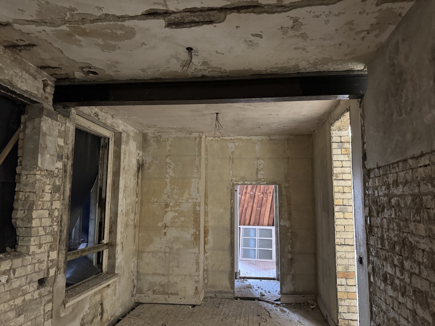 Enlarged opening under new steel